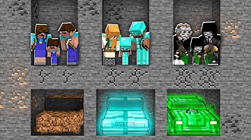 FAMILY CAR MINE DIG CHALLENGE! Minecraft NOOB vs PRO! 100% TROLLING TREASURE CAVE UNDERGROUND ORE