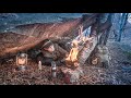 Bushcraft Rock Shelter - Slept under a Rock - Campfire Cooking