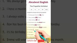 Preposition of time worksheet | grammar Exercise | Fill in the blank #shorts #english