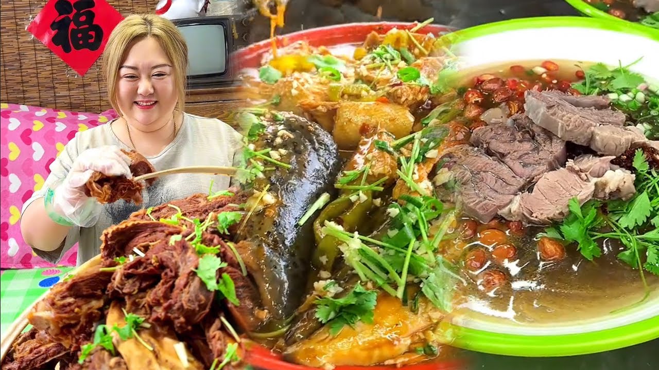 辣卤牛骨架，三文鱼三吃，酸辣粉我乐吃🤤🤤我能炫两大碗 #乡村生活 #美食 #搞笑 #热门 #特色 #分享 #农村美食