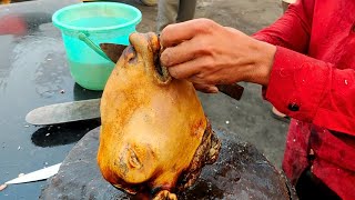 Biggest Goat Head I Have Ever Seen | Goat Head Gravy Recipe | How To Clean And Cook Goat Head Curry