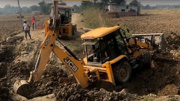Two JCB Backhoe Loader Making Bridge Foundation - JCB Working Road Construction Part2