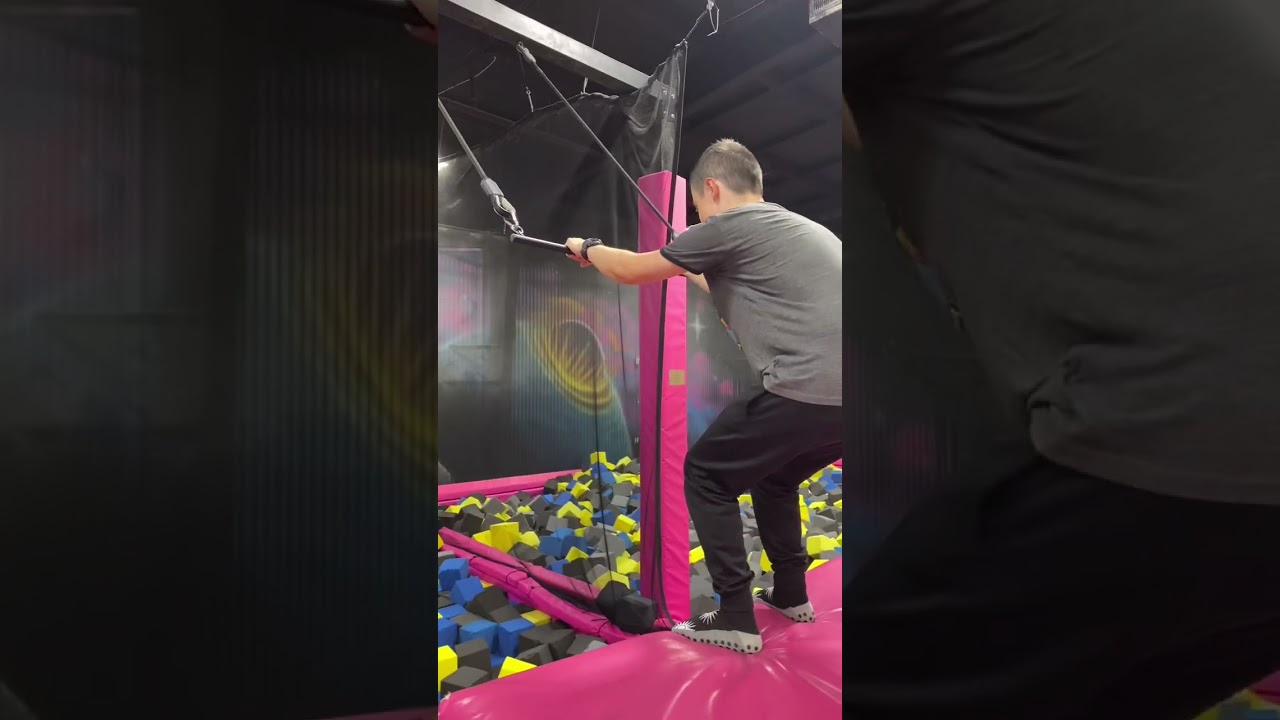 Epic foam pit jump! swing, dive, and soft landing!