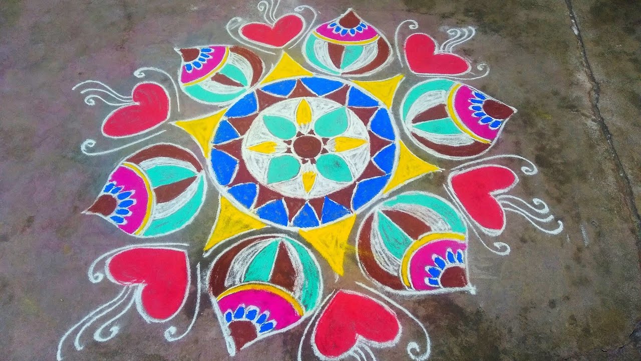 Most Beautiful and Simple Freehand flower rangoli design