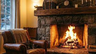 Cozy Fireplace Living Room in Winter Cabin – Warm &amp; Rustic Home Interior Inspiration