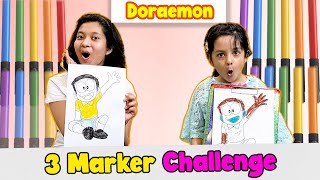 Doraemon 3 Marker Challenge | Blindfold Challenge | Cute Sisters
