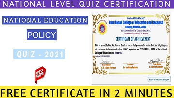 National Education Policy Quiz Certificate | National Education Policy | NEP MCQ | Free Certificate