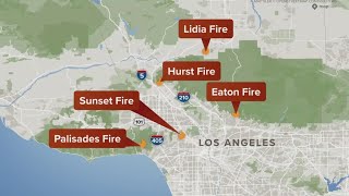 California Wildfires: Eaton, Palisades, Sunset, Hurst and Lidia fires update - 11 p.m. latest