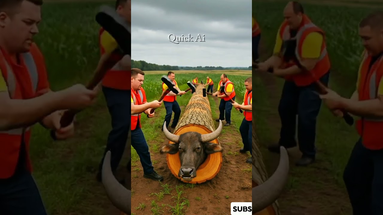 rescue Buffalo from giant log 