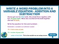 Write a Word Problem Into a Variable Equation - Addition and Subtraction