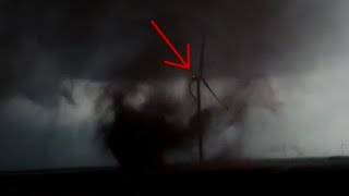 Wind turbine hit by tornado caught on camera