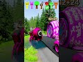 Four Trucks Transporting cars with Flatbed Trailers | Cars vs Speedbump vs Train vs Pothole #000