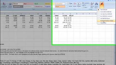 Matlab demo spreadsheet link EX with Microsoft Excel and IQFeed real time data