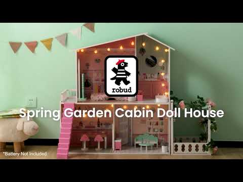 ROBUD Wooden Dollhouse for Kids Toddler with Garden WDH05