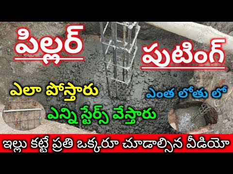 Rcc Footing Depth of Footting /Single Pillar Foundation Reinforcement Details in telugu