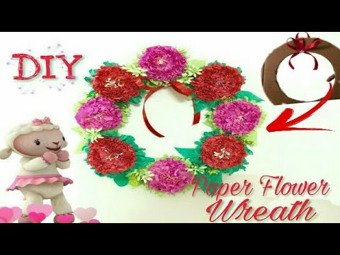 make tissue paper flower wreath with cardboard diy home decoration tissue paper flower wreath