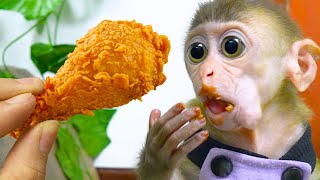 Monkey Baby Bon Bon Eats fried chicken