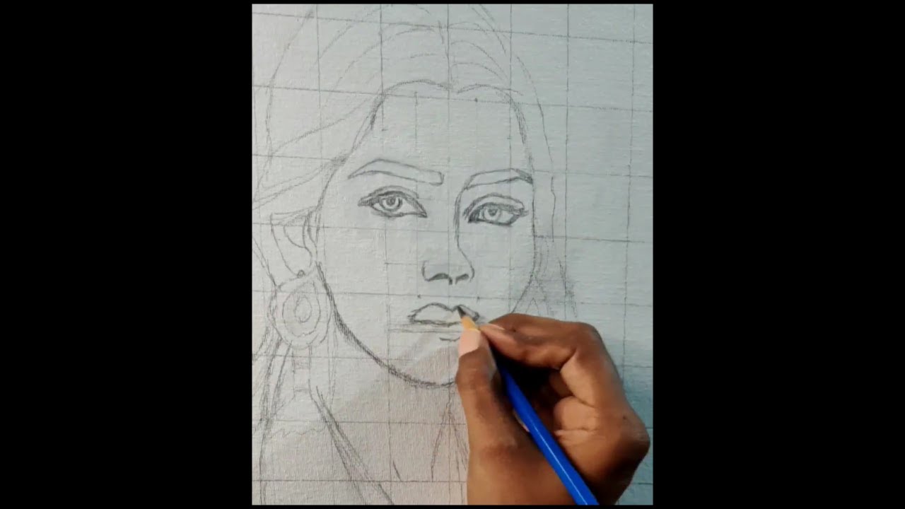 How to draw outline of face by grid method/canvas drawing - YouTube