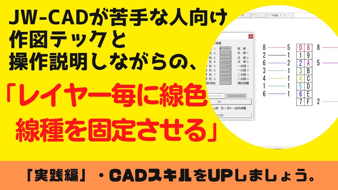 【JW-CAD】「レイヤー毎に線色・線種を固定させる」