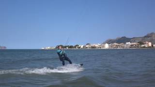 Katy first waterstart kitesurfing lessons in Mallorca in April www edmkpollensa com