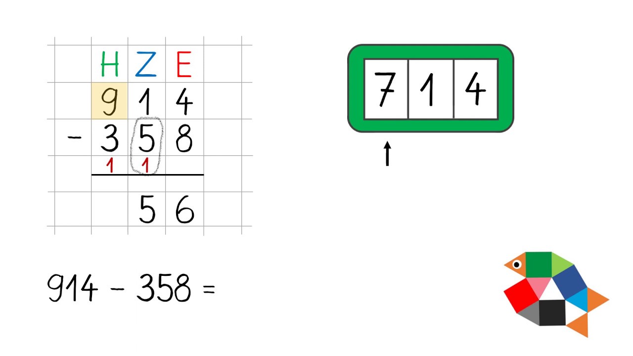 Schriftliche Subtraktion (Ergänzungsverfahren, Teil 2) / Mathe lernen