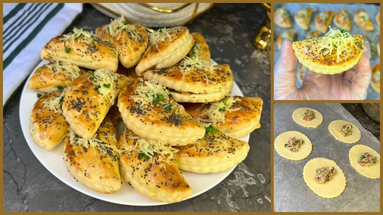 🔥أسرع فطائر او شوصون بعجينة كاتوجد بسرعة.مقرمشة ولذيذة بحشوة رائعة😋chaussons fromage et dinde fumé 