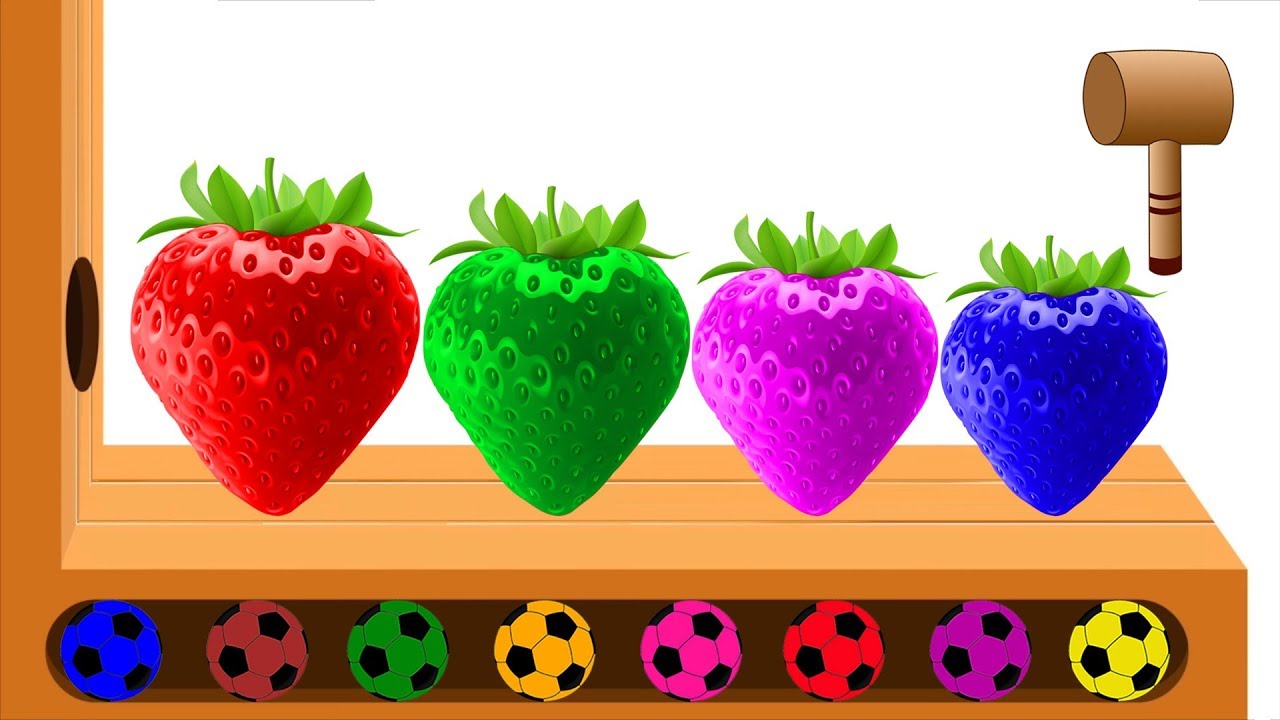 Learn Colors With Strawberry Finger Family - Colorful Strawberry Wooden Hammer Soccer Balls For