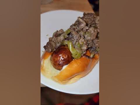 Quick and easy dinner with Leftover Ribeye, peppers and onions. #shorts