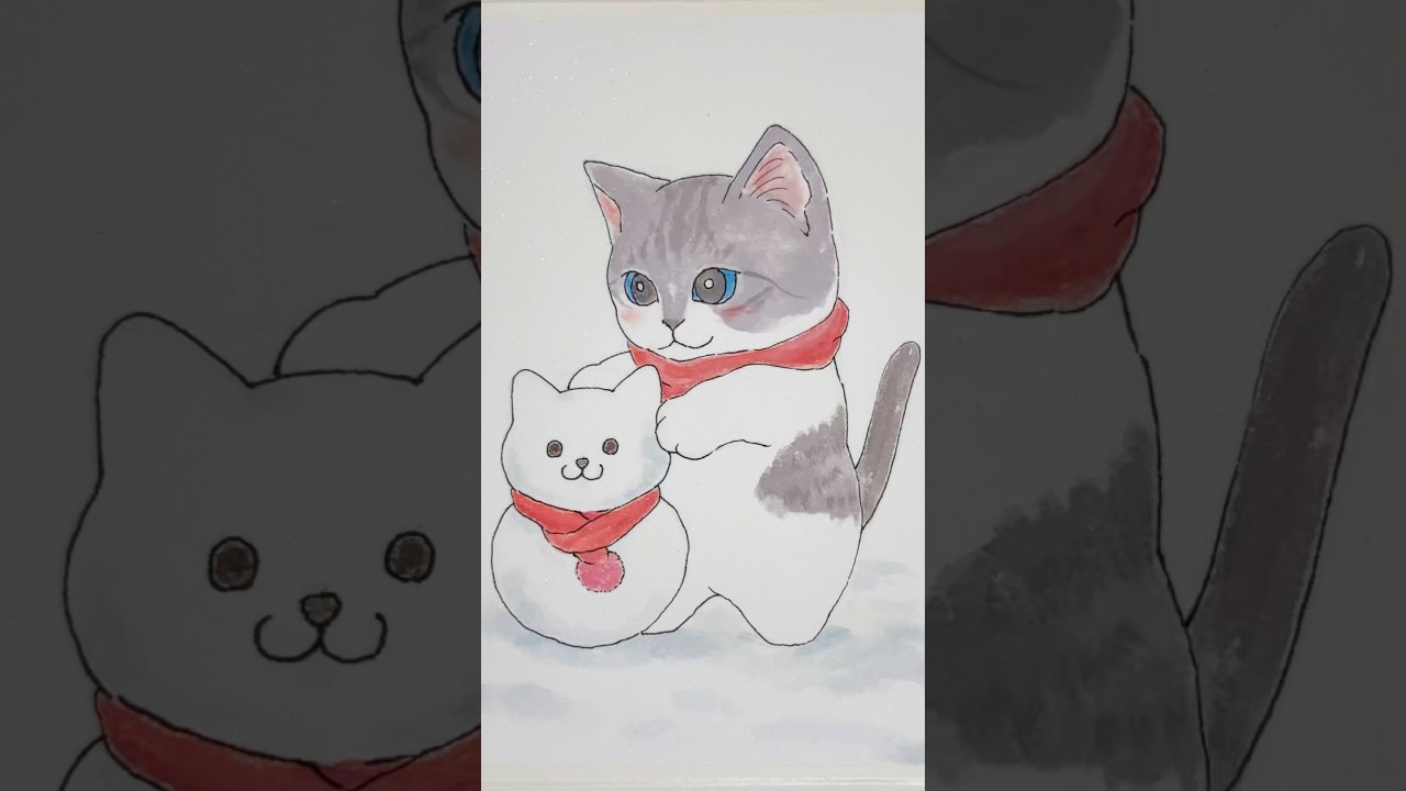 雪だるま作るにゃん⛄️😺 #cat #drawing #猫 #イラスト - YouTube