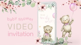 Pink Teddy Bear video invitation, Baby Shower invitation