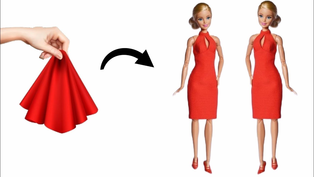 How to make barbie doll one piece red dress Making easy doll clothes