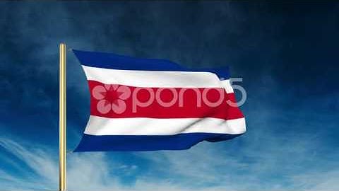 Costa Rica Flag Slider Style. Waving In The Win With Cloud Background Animation