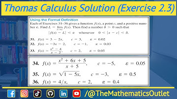 Thomas calculus 14th edition exercise 2.3 Q31 to Q36 | Find Delta from Epsilon in Limit || Lec 24