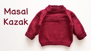 Masal Kazak Yakadan Başlanan Dikişsiz Bebek Kazağı 1-2 Yaş Top Down Raglan Sweater