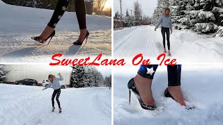 Louboutin on Ice, Slippery High Heels on Snow, High Heels Sliding on Ice, Heels on Snow (# 1174)