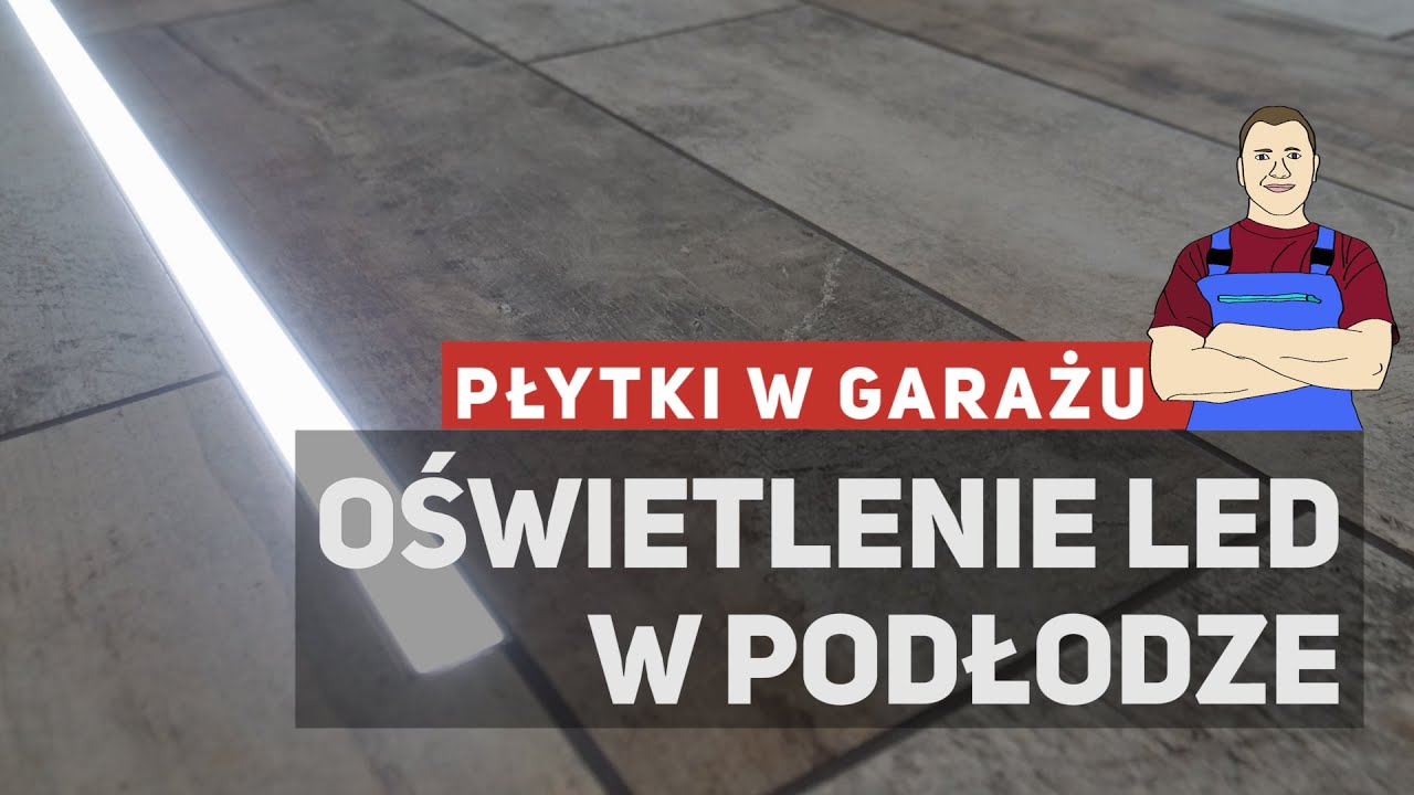 Płytki w garażu i oświetlenie LED w podłodze