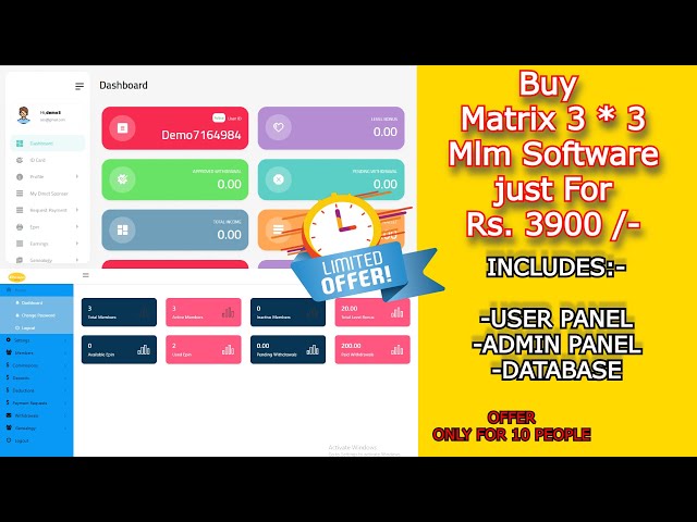 MATRIX 3*3 MLM software source code download | create your own website | mlm software under 3900rs