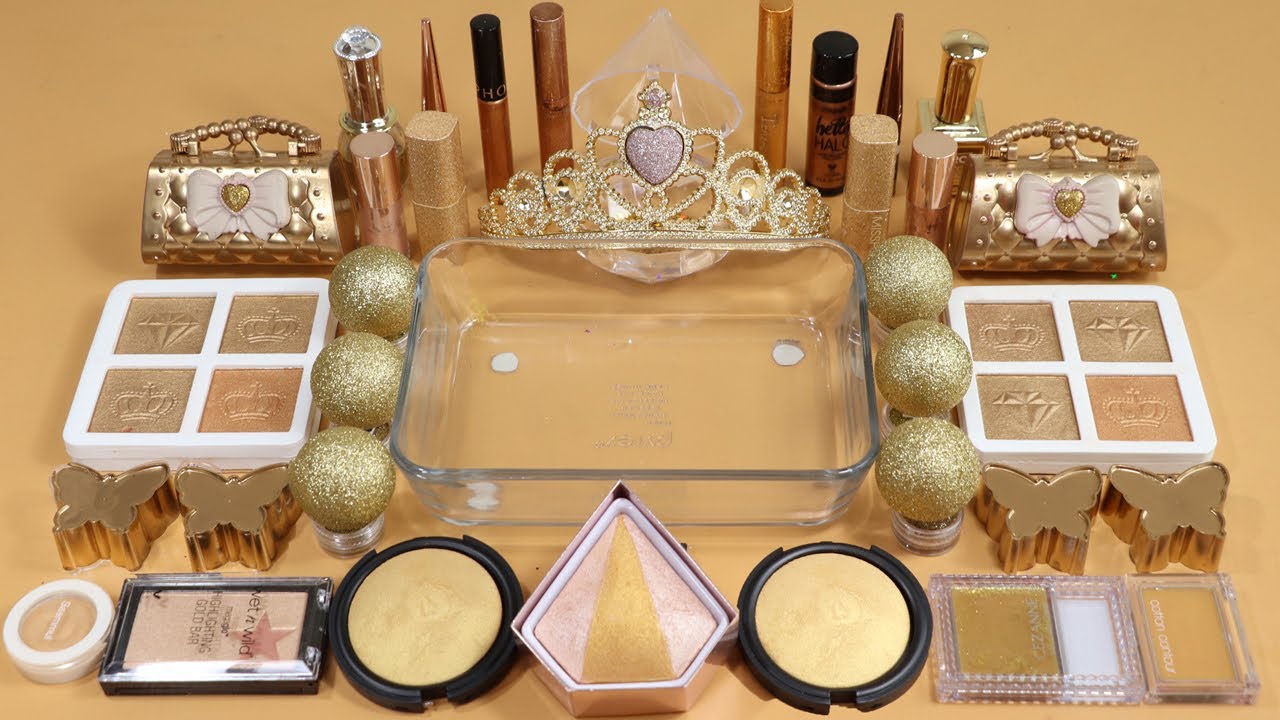Mixing'Golden Crown'Eyeshadow,Makeup and glitter Into Slime!Satisfying Slime Video!★ASMR★