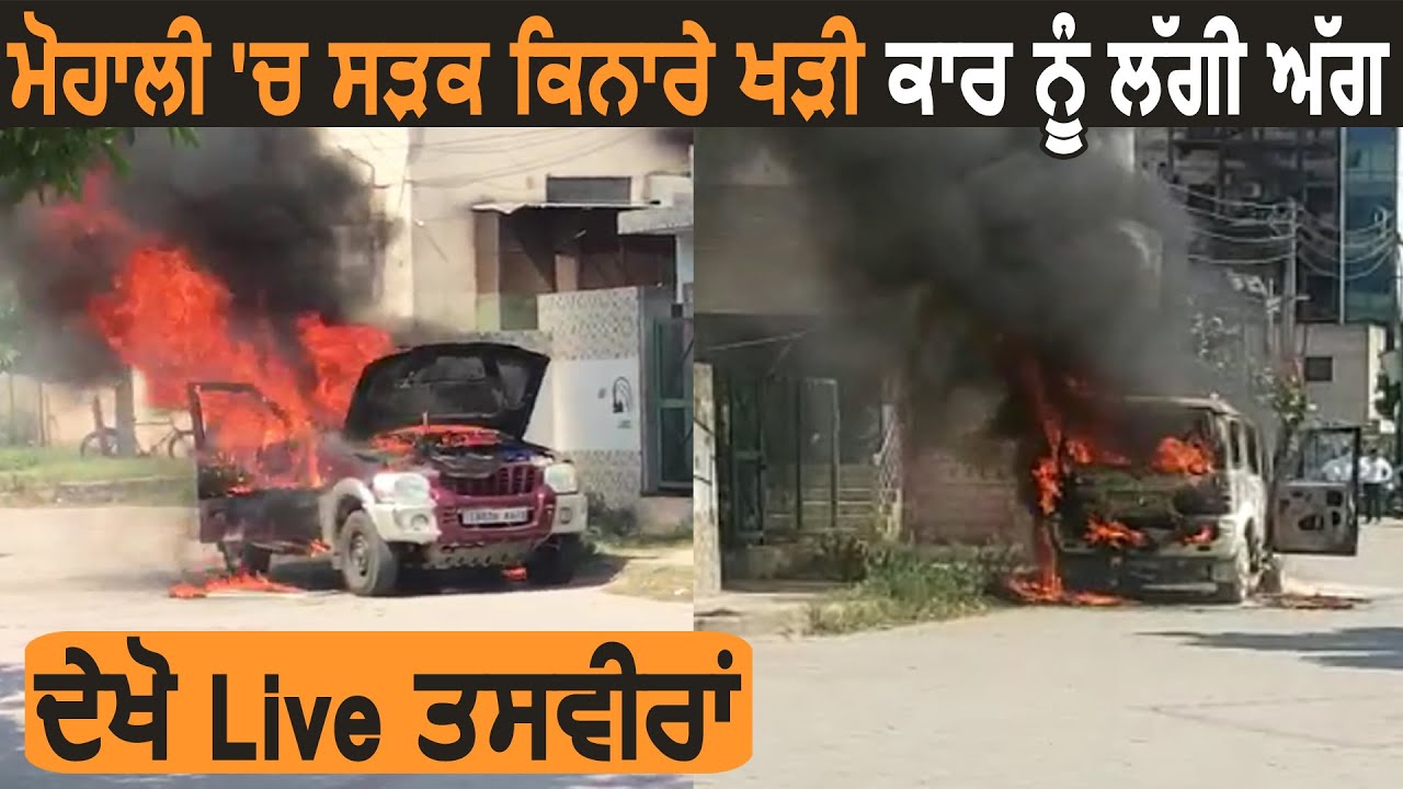 Mohali में सड़क किनारे खड़ी Car को लगी आग, देखें Live तस्वीरें