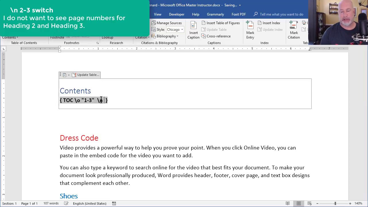 Word Table Of Contents Lose Hyperlinks And Suppress Page Numbers