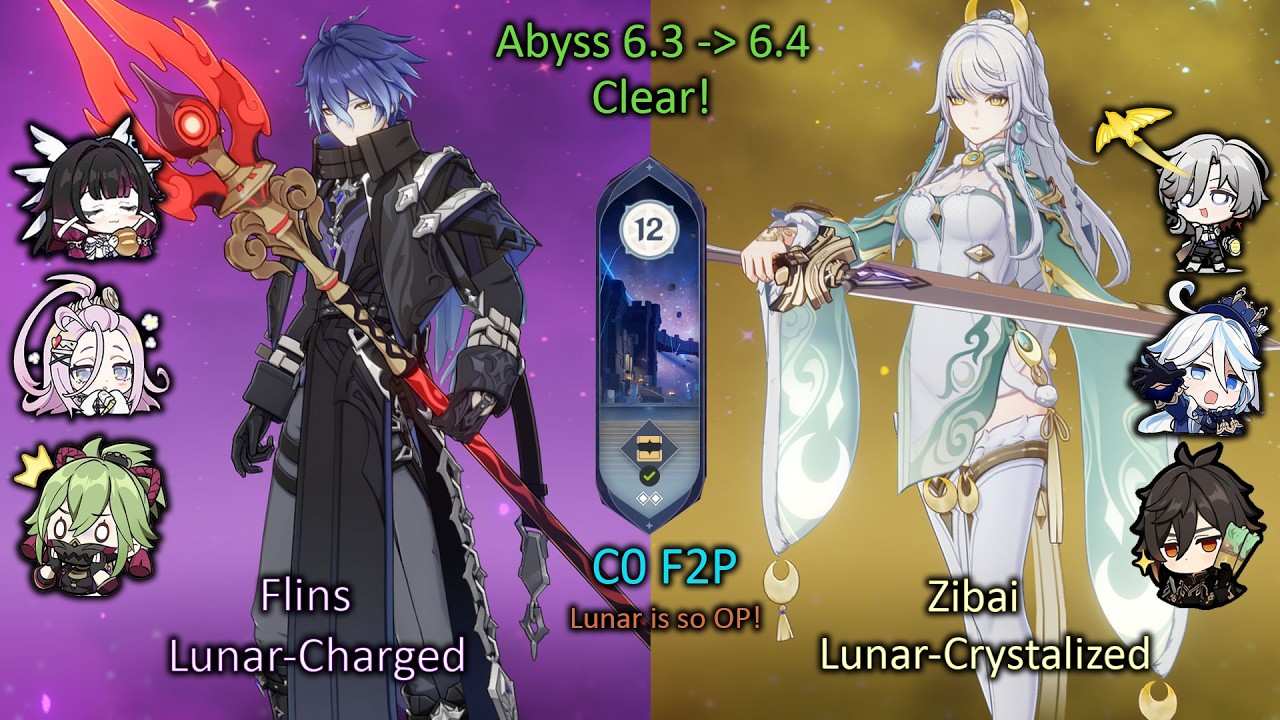 [F2P] C0 Flins Lunar-Charged/C0 Zibai Lunar-Crystalize - Spiral Abyss 12/9 Genshin Impact 6.3 - 6.4