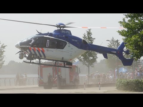 Politiehelikopter PH-PXE Landing + Opstijgen ( fly by + Sirene ) Veiligheidsdag Almere