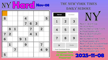 The New York Times Daily Sudoku 2025-11-08 Hard
