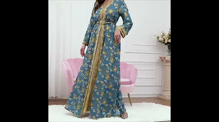 --urgarment.com--2 Pieces Set Flower Printed Kaftan Dress Caftan With Satin Inner Dress | Kaftan