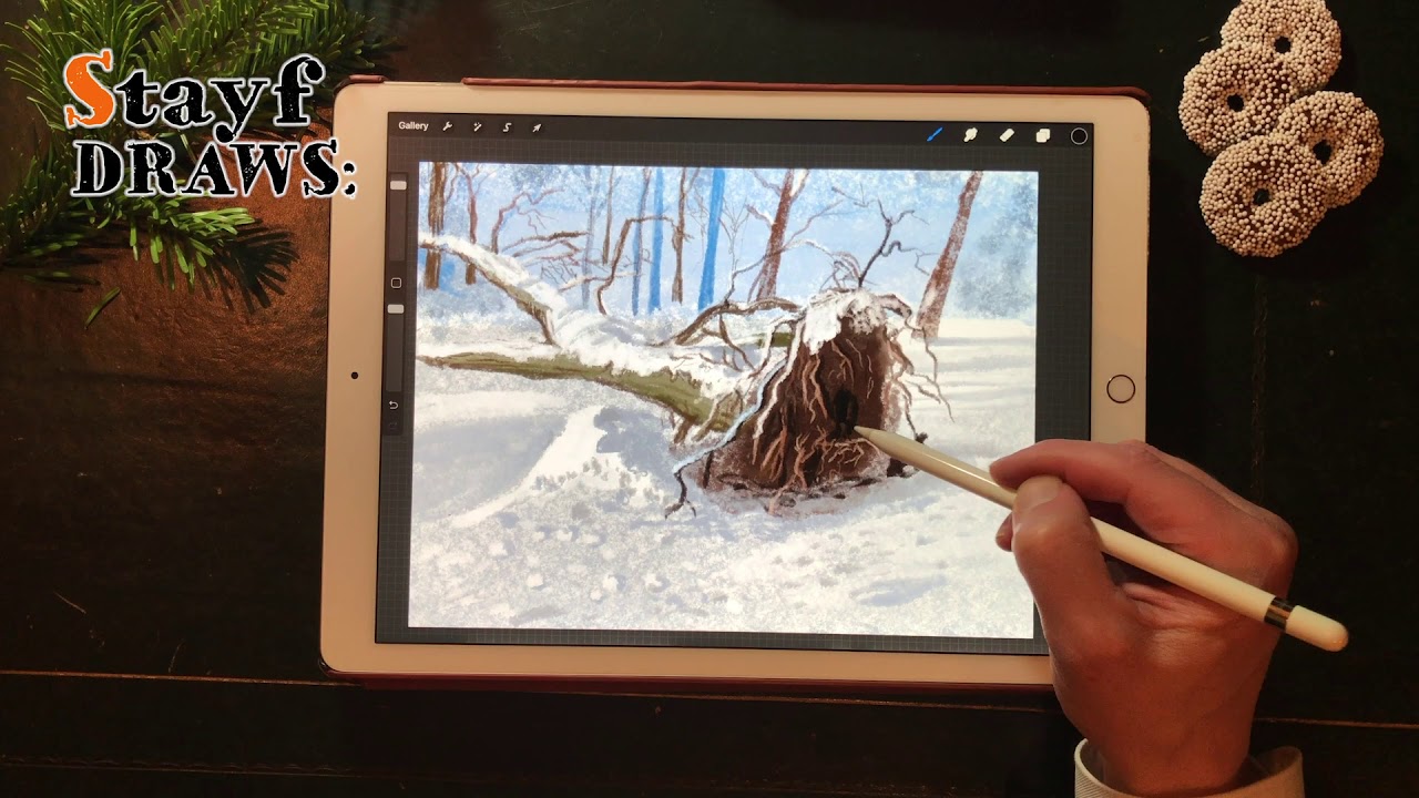 Painting Fallen Tree with Snow in Procreate with Apple Pencil on iPad ...
