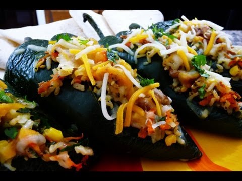 Vegetarian Stuffed Poblano Peppers How to recipe, only 220 Calories!