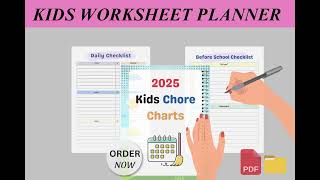 Editable Kids Chore Planner, Responsibility and Behavior Checklist, Kids Daily, Weekly and Yearly.