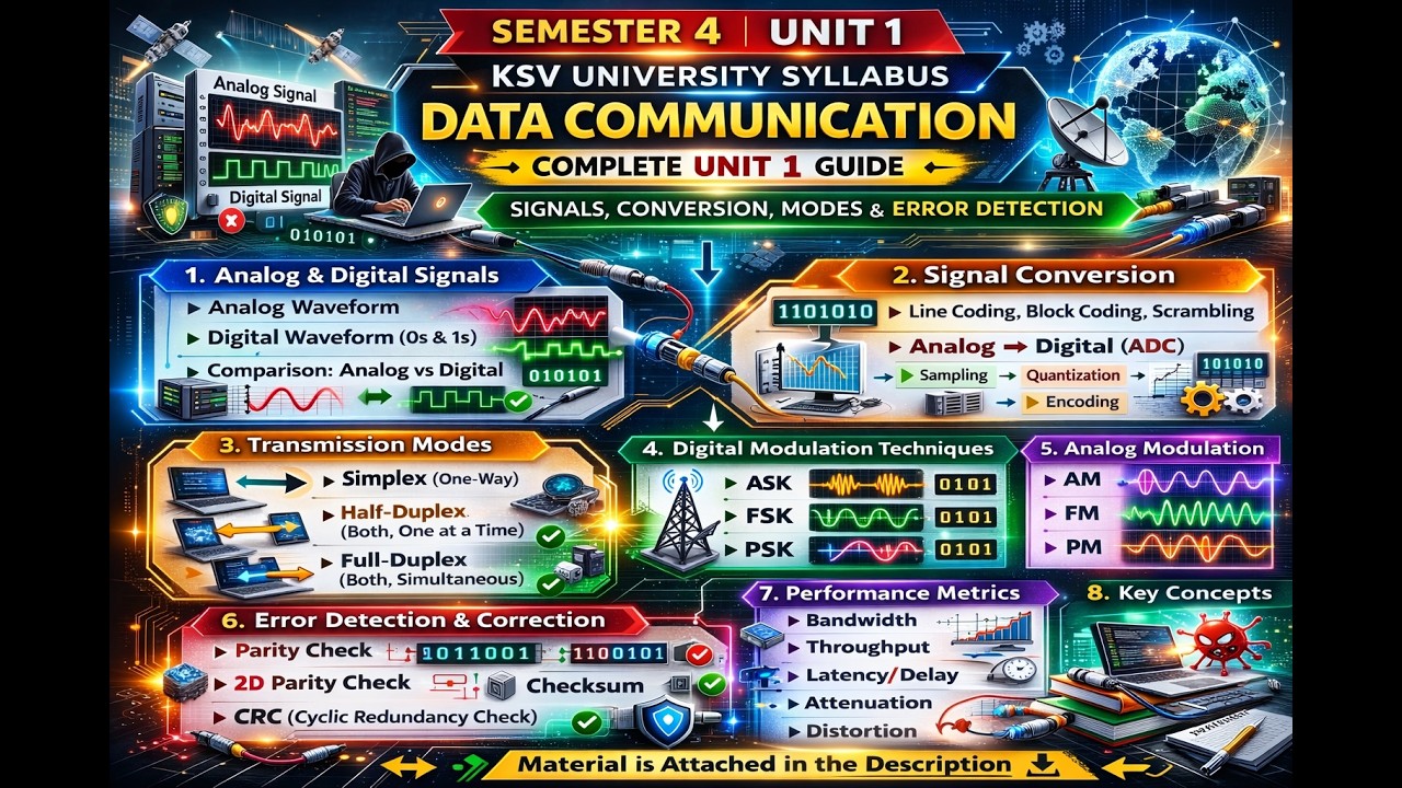 Sem 4  Data Communication Unit 1 | Signals, Modulation & Error Detection | KSV Syllabus