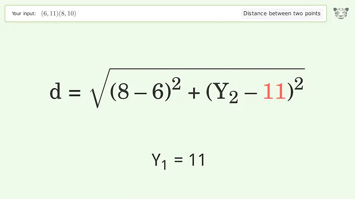Find the distance between two points p1 (6,11) and p2 (8,10): Step-by-Step Video Solution