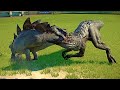 Модифицированный Стегозавр против Индоминуса в Jurassic World Evolution